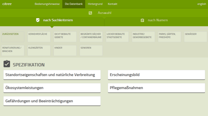 Screenshot der Datenbank citree
